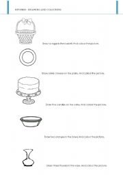 English Worksheet: kitchen -drawing and colouring page 