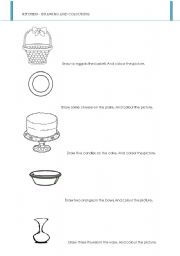 English Worksheet: kitchen -drawing and colouring page 