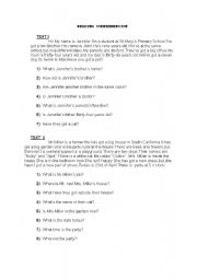 English worksheet: READING COMPREHENSION FOR ELEMENTARY LEVEL