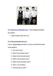 English worksheet: Jonas Brothers Webpage Reading