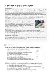 English Worksheet: A typical day in the life of the Queen of England