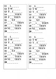 English Worksheet: Numbers 11-20