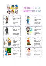 English Worksheet: Jobs and Places Cards Set 2