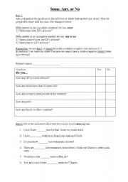 English worksheet: Some,any, or no- partner survey