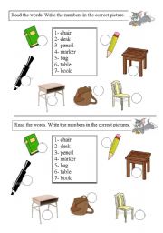 English Worksheet: classroom