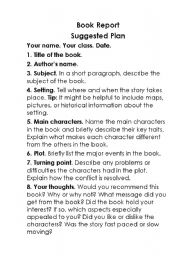 English Worksheet: Book Report Plan