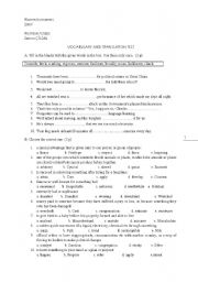 English Worksheet: A VOCABULARY TEST