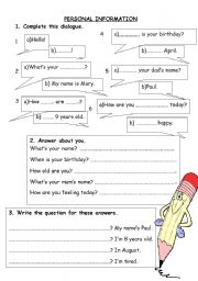 English Worksheet: Personal information