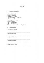 English worksheet: TO BE