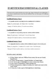 English worksheet: If-sentences/conditional clauses 