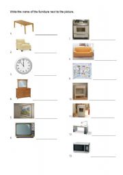 English worksheet: furniture vocabulary