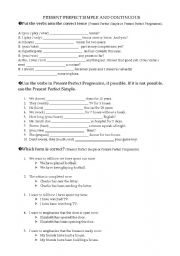 English Worksheet: present perfect simple & continuous