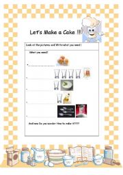 English worksheet: Lets make a cake