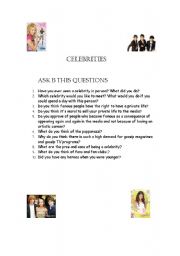 English worksheet: questions about celebrities