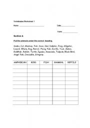 English worksheet: Vertebrates