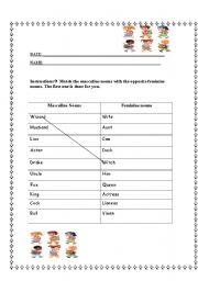 English worksheet: activity sheet for gender nouns