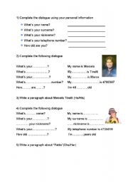 English worksheet: personal information