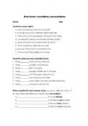 English worksheet: Countable and uncountable nouns