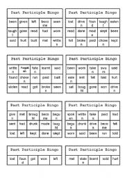 English Worksheet: PAST PARTICIPLE BINGO