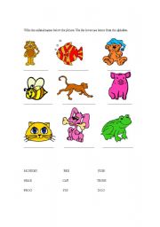 English worksheet: Animals and abc