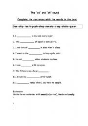English worksheet: fill in gap with sh and ee sound words-part 2