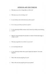 English worksheet: Opinions and Discussions