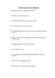 English Worksheet: Opinions and Discussions