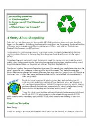 English Worksheet: A Story About Recycling