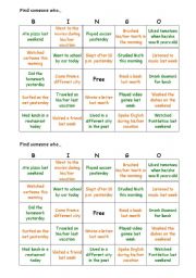English Worksheet: Bingo Simple Past - Find someone who