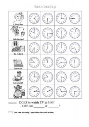 English Worksheet: Daily Routine Battleship