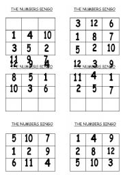 English Worksheet: THE NUMBERS BINGO