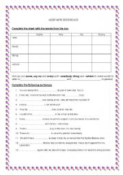 English worksheet: indefinite reference 