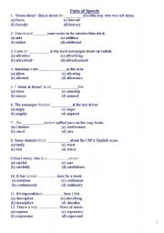 English Worksheet: parts of speech