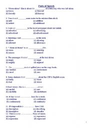 English worksheet: parts of speech