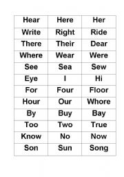 English Worksheet: Homophones