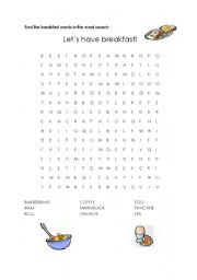 English Worksheet: English breakfast word search