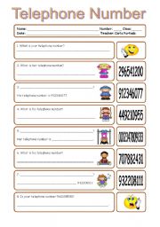 English Worksheet: Telephone number