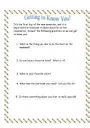 English worksheet: Getting to know you