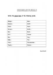 English worksheet: Irregular Plurals