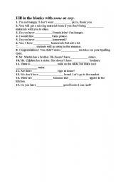 English worksheet: some/ any