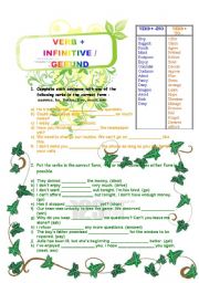 English Worksheet: VERB + INFINITIVE OR GERUND