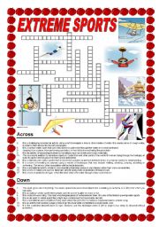 English Worksheet: Extreme sports - crossword