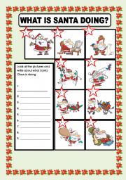 English Worksheet: WHAT IS SANTA DOING?