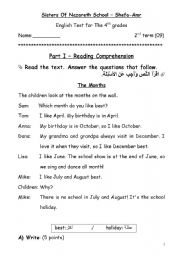 English Worksheet: test for the 4th grade