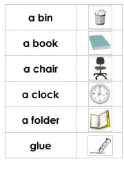 English worksheet: Classroom Objects vocabulary - matching or pelmanism