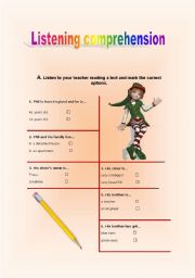 English Worksheet: Listening Comprehension