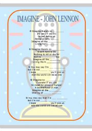 English Worksheet: IMAGINE - John Lennon - Song to fill in the gaps - Lyrics