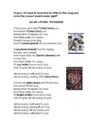 English worksheet: All my Loving