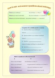 English Worksheet: Asking about birthdays