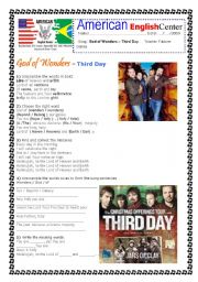 English Worksheet: Song: God of Wonders - Third Day